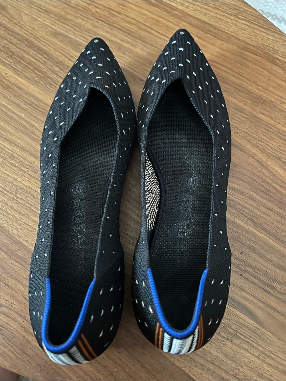 Rothy's The Point Ivory Dot Women Black Polka Dot Knit Ballet Flats Shoes Sz 9.5